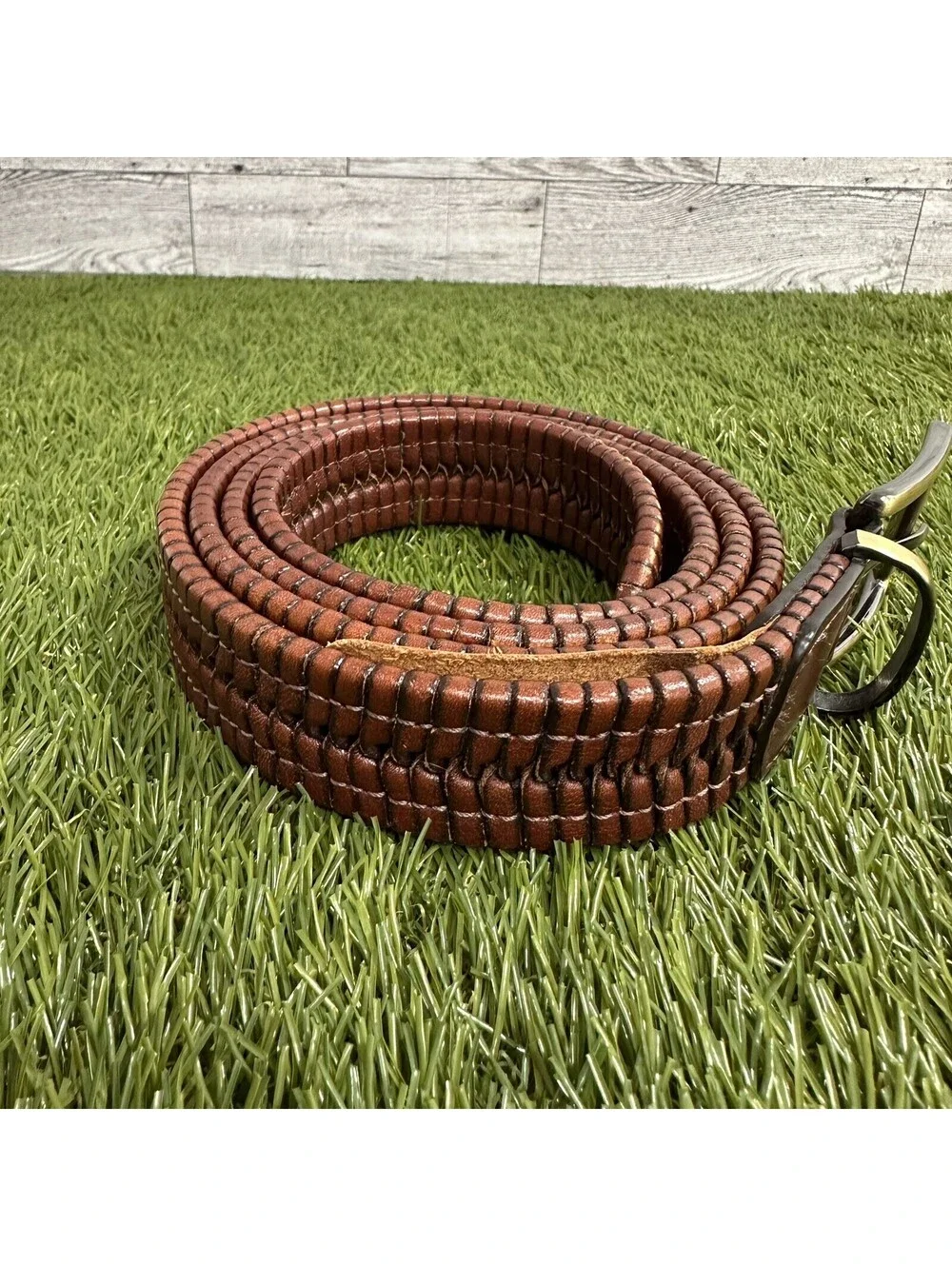 Tommy Bahama Brown Braided Leather Belt Brass Buckle Men's Size 44